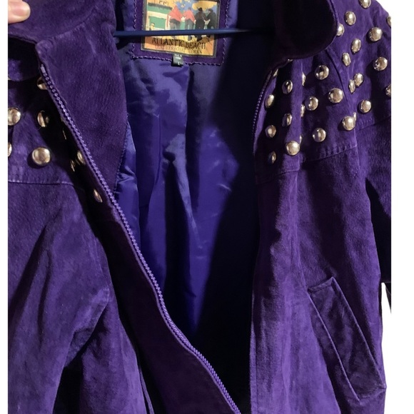 Vintage Atlantic Beach Leather Coat works bright purple suede leather jacket - Picture 8 of 11